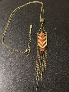 kenzie Gold-Tone Chevron Fringe Necklace with Coral Pendant.